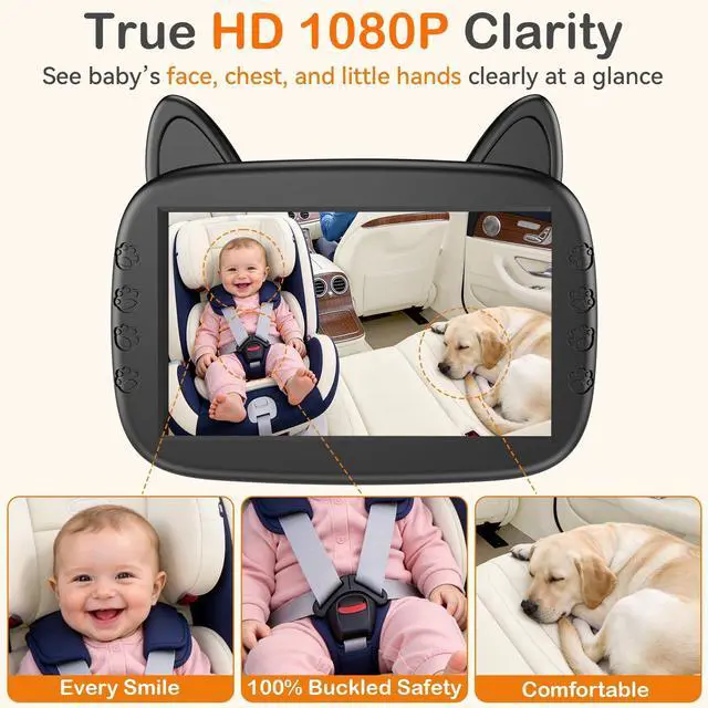 Alt view image 10 of 14 - HD 1080P Baby Car Camera: Clear Night Vision Automatic Switching, 3-Min Easy Install Without Tools - 150° Wide View Car Seat Camera with Anti-Glare Display for Kids & Infants