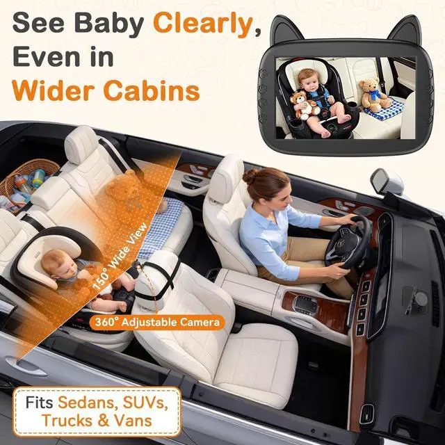 Alt view image 14 of 14 - HD 1080P Baby Car Camera: Clear Night Vision Automatic Switching, 3-Min Easy Install Without Tools - 150° Wide View Car Seat Camera with Anti-Glare Display for Kids & Infants