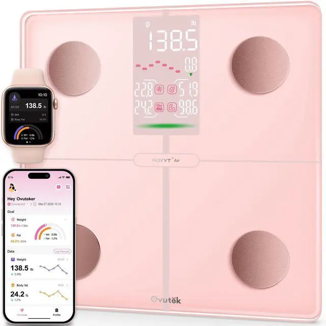 Alt view image 8 of 14 - Smart Scale for Body Weight, Professional Bathroom Digital Weighing Scale with BMI, Body Fat, Muscle Mass, Accurate Bluetooth Home User Health Equipment Sync Apps - Pink