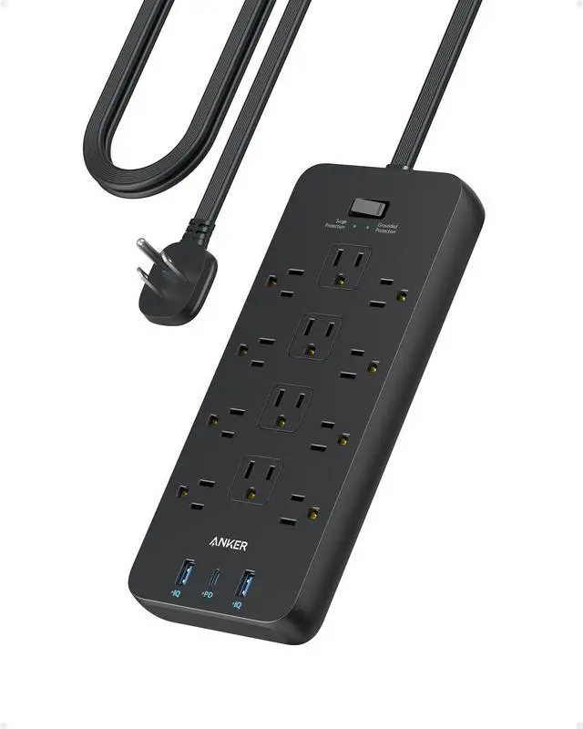 Alt view image 7 of 12 - Surge Protector Flat Plug Power Strip(2100J), 12 AC Outlets, 5feet Flat Extension Cord, 1USB C and 2 USB Ports for Multiple Devices, 20W Fast Charging for Home, Office, Dorm Essential, TUV