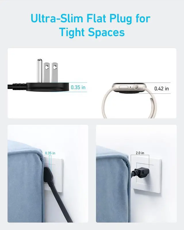 Alt view image 9 of 12 - Surge Protector Flat Plug Power Strip(2100J), 12 AC Outlets, 5feet Flat Extension Cord, 1USB C and 2 USB Ports for Multiple Devices, 20W Fast Charging for Home, Office, Dorm Essential, TUV