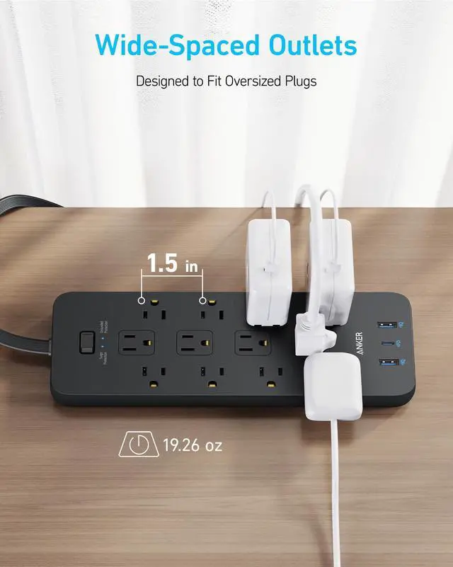 Alt view image 12 of 12 - Surge Protector Flat Plug Power Strip(2100J), 12 AC Outlets, 5feet Flat Extension Cord, 1USB C and 2 USB Ports for Multiple Devices, 20W Fast Charging for Home, Office, Dorm Essential, TUV