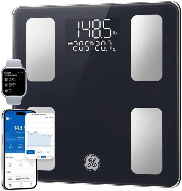 Alt view image 8 of 14 - Smart Scale for Body Weight: BMI Body Fat Digital Bathroom Scales, 13 Body Composition Monitor Health Analyzer for Home Gym, Bluetooth App Sync, Accurate 400lb Weighing, Black 11inch