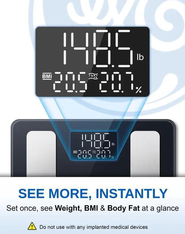 Alt view image 9 of 14 - Smart Scale for Body Weight: BMI Body Fat Digital Bathroom Scales, 13 Body Composition Monitor Health Analyzer for Home Gym, Bluetooth App Sync, Accurate 400lb Weighing, Black 11inch