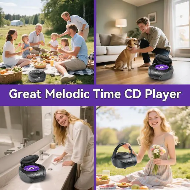 Alt view image 14 of 14 - CD Player Portable Boombox Radio CD Players with Speakers Home Audio FM Radio AUX Input Support Headphones Playlist Mode PROG Playback for Outdoor Indoor Audiobooks (Power adapter not included)