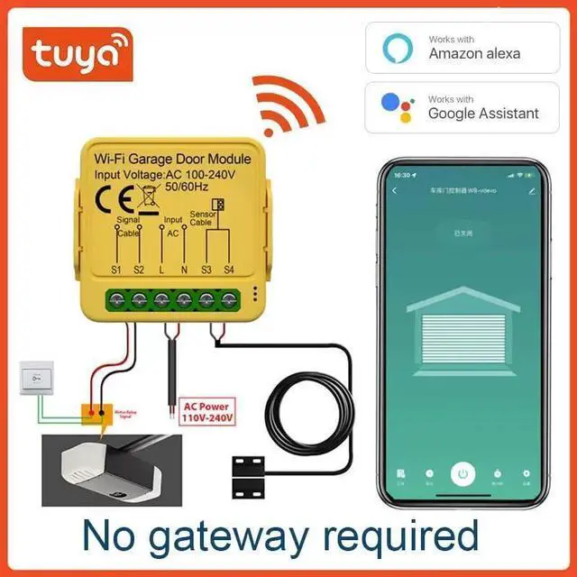 Alt view image 9 of 14 - WiFi Garage Door Opener Controller,Tuya Smart Life app Remote Control and Monitor on/Closed Status,Smart Replacement Opener on Phone,Compatible with Alexa Google Home (1CH Garage WiFi Switch)