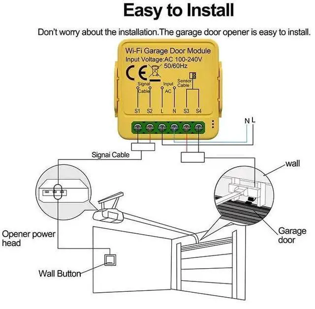 Alt view image 13 of 14 - WiFi Garage Door Opener Controller,Tuya Smart Life app Remote Control and Monitor on/Closed Status,Smart Replacement Opener on Phone,Compatible with Alexa Google Home (1CH Garage WiFi Switch)