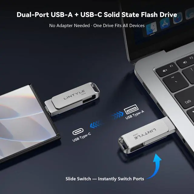 Alt view image 9 of 14 - 128GB External SSD Solid State Flash Drive, Up to 450MB/s, USB 3.2 Gen1, Dual Type-C & USB A, Metal Swivel Design, External SSD Thumb Drive for iPhone, Android, PC, Mac, Tablet, TV