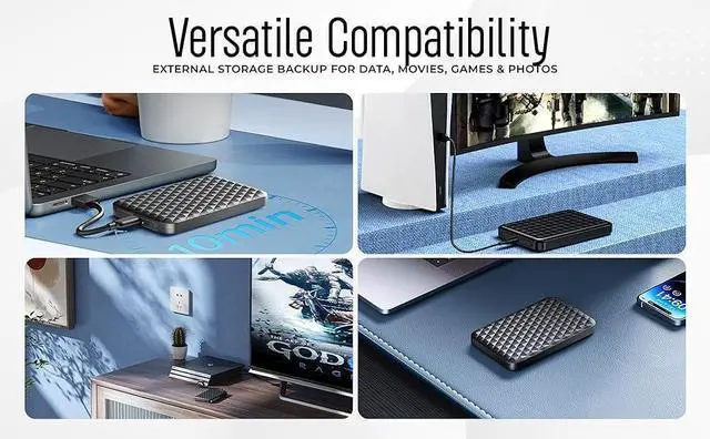 Alt view image 10 of 14 - 500GB Portable External Hard Drive USB 3.0/Type-C Slim High-Speed HDD for Backup, Storage, Gaming Compatible with PC, Mac, Laptop, PS4, PS5, Xbox, Windows, MacBook, Smart TV (Black)