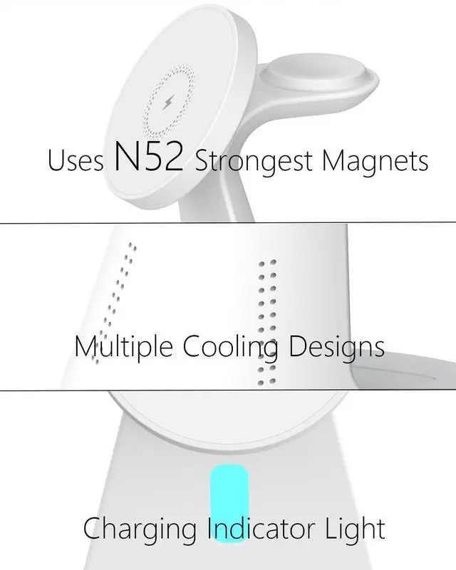 Alt view image 10 of 12 - Wireless Charger Compatible with Mag-Safe,3 in 1 Charging Station for iPhone17/16/15/14/13/12 Series, Apple Watch,AirPods,15W Fast Charging (Adapter Included)