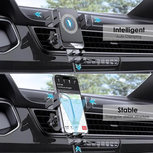 Alt view image 10 of 14 - Wireless Car Charger, 15W Fast Charging Auto-Clamping Car Charger Phone Mount Air Vent Cell Phone Holder Compatible iPhone 16/15/14/13/13 Pro/12 pro/12/11, Samsung Galaxy S23/S22/S21/S20, etc