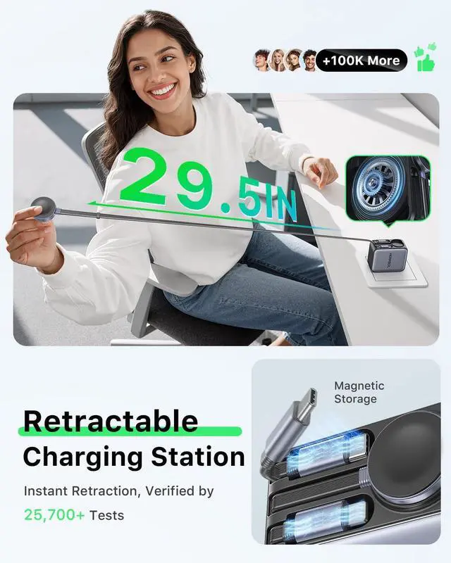 Alt view image 11 of 14 - HERRBOLAI 30W Retractable Charger 3 in 1, Wall Charger Block Fast Charging with Triple Retractable Charging Cables, Portable Travel Charger for iPhone 17-11, for Apple iWatch, Air Pods, Samsung, iPad