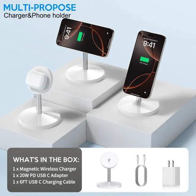 Alt view image 6 of 8 - Magnetic Wireless Mag Safe Charger iPhone Stand,Magnet Wireless iPhone Charger Stand 6FT Fast Mag-Safe Charging Station Pad for Apple iPhone 16 Pro Max/16/16 Plus/15 Pro Max/14/13/12,AirPods Pro 2/3/4