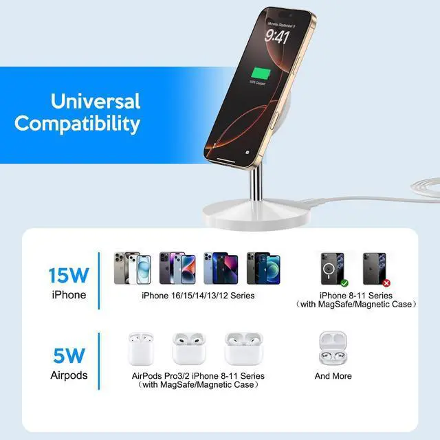 Alt view image 7 of 8 - Magnetic Wireless Mag Safe Charger iPhone Stand,Magnet Wireless iPhone Charger Stand 6FT Fast Mag-Safe Charging Station Pad for Apple iPhone 16 Pro Max/16/16 Plus/15 Pro Max/14/13/12,AirPods Pro 2/3/4