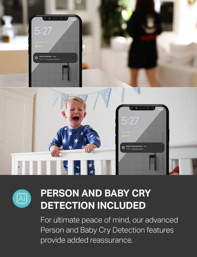 Alt view image 8 of 8 - 1080p Indoor Pan/Tilt Wired Security Camera - Works as a Baby & Pet Monitor, Motion Detection & Tracking, 2-Way Audio, Night Vision, Subscription-Free Local Storage or Optional Cloud, EC71