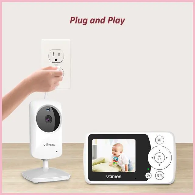 Alt view image 14 of 14 - Baby Monitor with Camera and Audio, Video Baby Monitor No WiFi Night Vision 2.4" LCD Screen Portable Baby Camera Monitor Alarm Lullaby Temperature Sensor and 1000ft, Ideal for Baby/Elderly/Pet