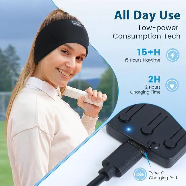 Alt view image 9 of 14 - Sleep Headphones Wireless Bluetooth 5.4 Headband, Sports Earphones Sleep Earbuds with HD Stereo Speaker Microphone for Workout Jogging Yoga Insomnia Air Travel Meditation Unique Gifts Black