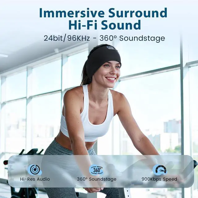 Alt view image 10 of 14 - Sleep Headphones Wireless Bluetooth 5.4 Headband, Sports Earphones Sleep Earbuds with HD Stereo Speaker Microphone for Workout Jogging Yoga Insomnia Air Travel Meditation Unique Gifts Black