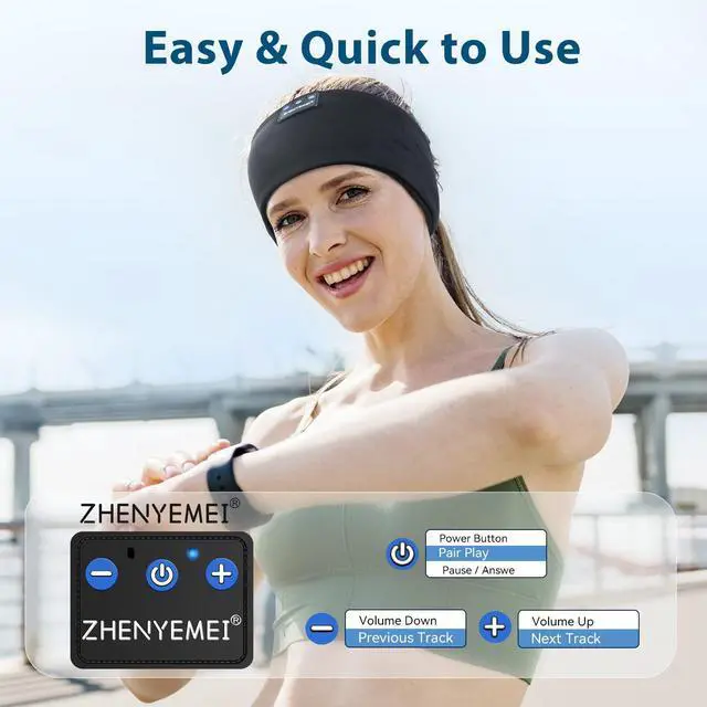 Alt view image 11 of 14 - Sleep Headphones Wireless Bluetooth 5.4 Headband, Sports Earphones Sleep Earbuds with HD Stereo Speaker Microphone for Workout Jogging Yoga Insomnia Air Travel Meditation Unique Gifts Black