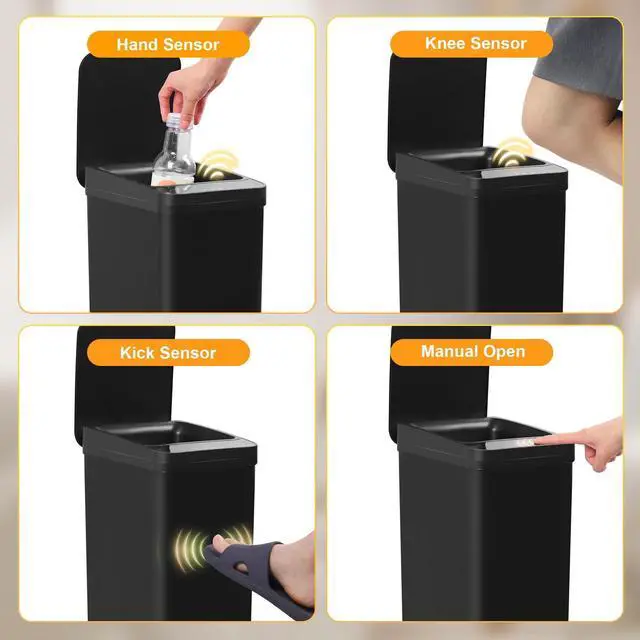 Alt view image 13 of 14 - Black Bathroom Trash Can 2.6 Gallon Motion Sensor Trash Cans Automatic Touchless Garbage Bin Small Smart Trash Can for Bathroom,Kitchen, Toilet, Bedroom, RV