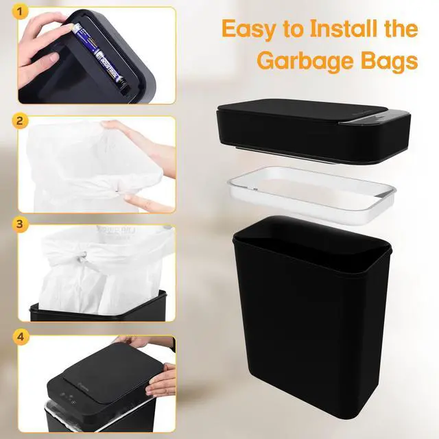 Alt view image 14 of 14 - Black Bathroom Trash Can 2.6 Gallon Motion Sensor Trash Cans Automatic Touchless Garbage Bin Small Smart Trash Can for Bathroom,Kitchen, Toilet, Bedroom, RV