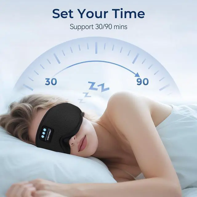 Alt view image 10 of 14 - 3D Sleep Mask with Bluetooth Headphones, Breathable Cotton Sleeping Headphones for Side Sleepers, Wireless Music Eye Mask with Timer, Gifts for Men Women, Black