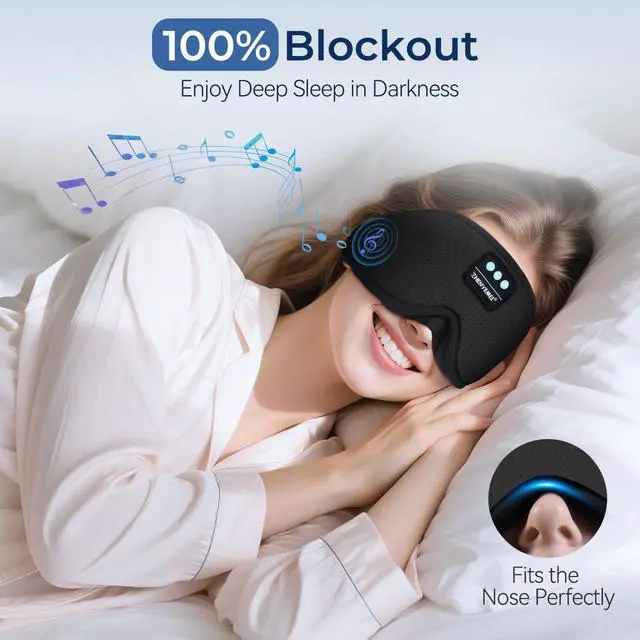 Alt view image 12 of 14 - 3D Sleep Mask with Bluetooth Headphones, Breathable Cotton Sleeping Headphones for Side Sleepers, Wireless Music Eye Mask with Timer, Gifts for Men Women, Black