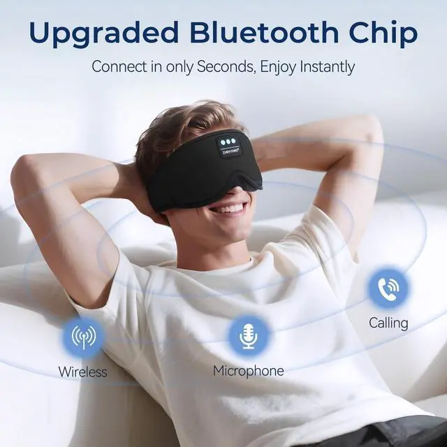 Alt view image 13 of 14 - 3D Sleep Mask with Bluetooth Headphones, Breathable Cotton Sleeping Headphones for Side Sleepers, Wireless Music Eye Mask with Timer, Gifts for Men Women, Black