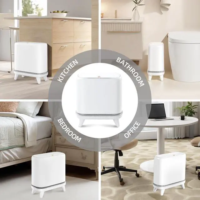 Alt view image 12 of 12 - Bathroom Trash Can with Lid, Vacuum Adsorption Small Garbage Can 3.2 Gallon Press Top Lid Trash Bin with Legs Waterproof Waste Basket for Bathroom Bedroom Office Home RV