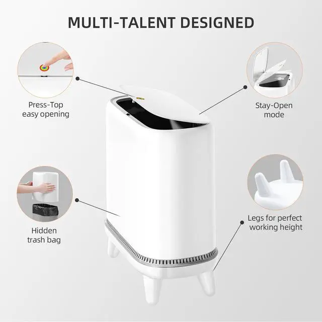 Alt view image 9 of 12 - Bathroom Trash Can with Lid, Vacuum Adsorption Small Garbage Can 3.2 Gallon Press Top Lid Trash Bin with Legs Waterproof Waste Basket for Bathroom Bedroom Office Home RV