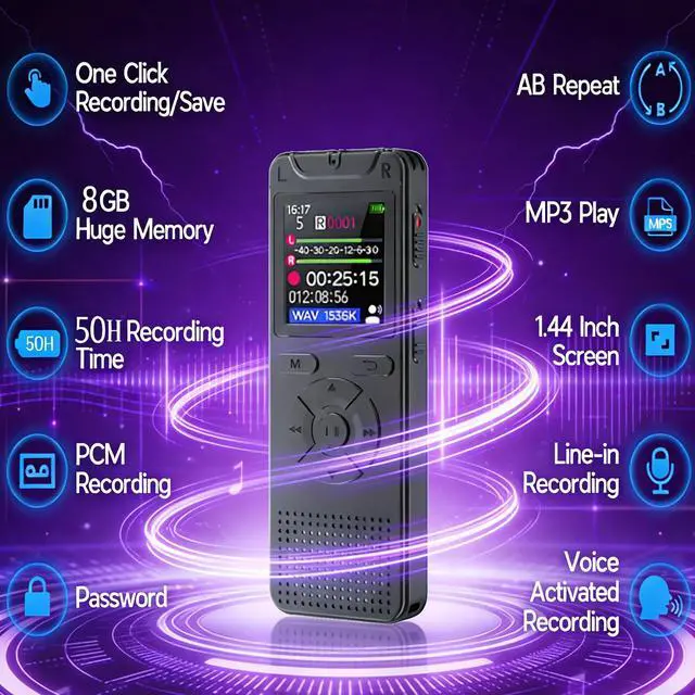Alt view image 8 of 12 - Digital Voice Recorder - Affordable & Easy to Use, One-Click, Voice Activated & Noise Reduction, Long Standby, USB Connectivity, Password, A-B Repeat, MP3 for Lectures/Meetings/Classes/Interviews