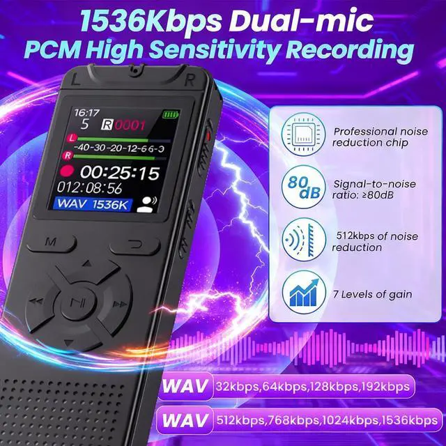 Alt view image 10 of 12 - Digital Voice Recorder - Affordable & Easy to Use, One-Click, Voice Activated & Noise Reduction, Long Standby, USB Connectivity, Password, A-B Repeat, MP3 for Lectures/Meetings/Classes/Interviews