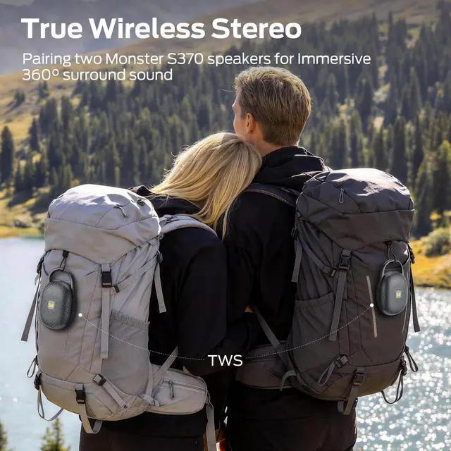 Alt view image 10 of 14 - Clip-On Speaker with Carabiner, Ultra-Portable Bluetooth 6.0 Shower Speaker IPX7 Waterproof, 29H Playtime Small Wireless Speaker for Hiking Camping Beach Outdoor Travel - Black