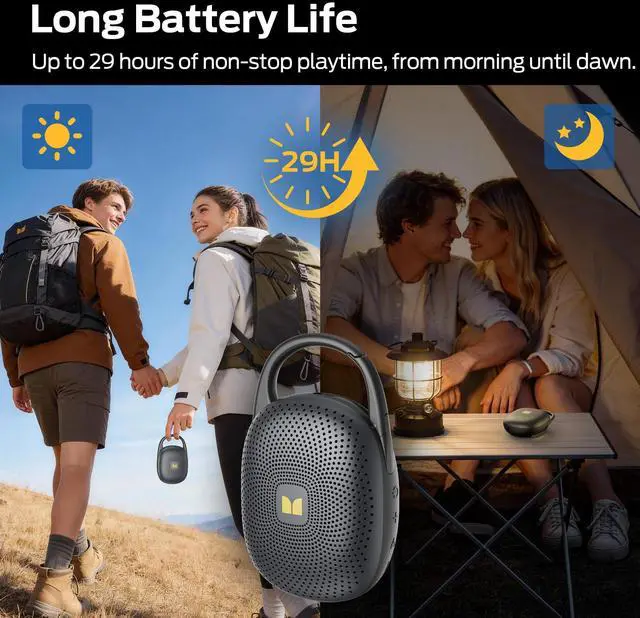 Alt view image 11 of 14 - Clip-On Speaker with Carabiner, Ultra-Portable Bluetooth 6.0 Shower Speaker IPX7 Waterproof, 29H Playtime Small Wireless Speaker for Hiking Camping Beach Outdoor Travel - Black