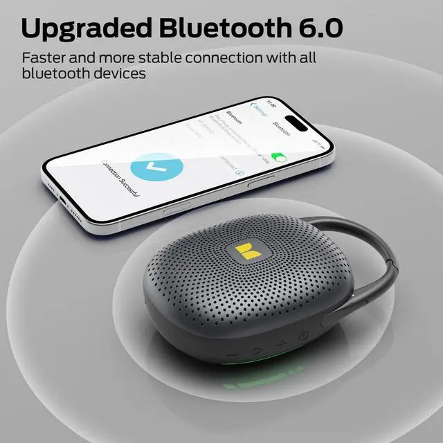 Alt view image 14 of 14 - Clip-On Speaker with Carabiner, Ultra-Portable Bluetooth 6.0 Shower Speaker IPX7 Waterproof, 29H Playtime Small Wireless Speaker for Hiking Camping Beach Outdoor Travel - Black