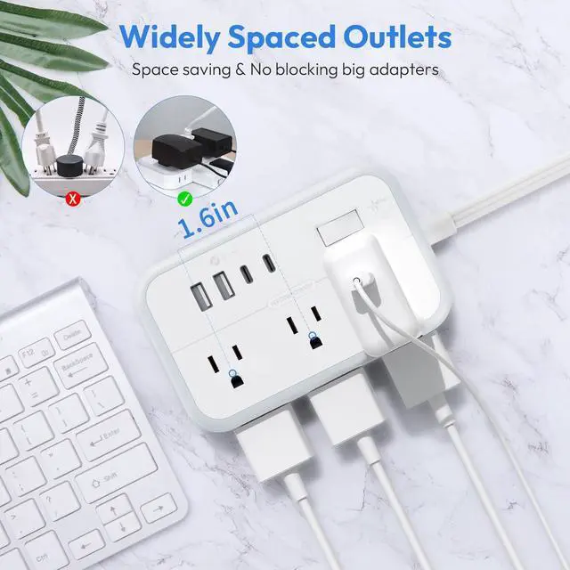 Alt view image 10 of 14 - Extension Cord 15 ft, Power Strip with 6 Outlets 4 USB Charger(2 USB C Port), Flat Plug Outlet Extender Long Cord, Protection for Indoor, Home, Office Supplies, Dorm Room Essentials