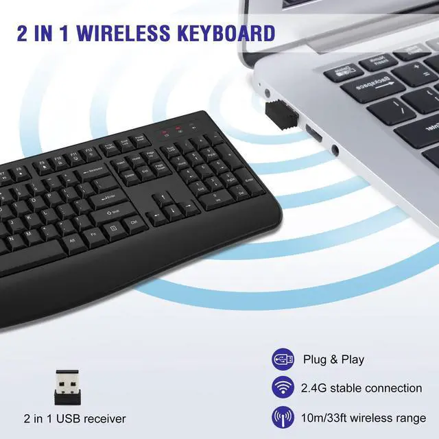 Alt view image 9 of 14 - Wireless Keyboard, 2.4G Full-Sized Ergonomic Wireless Computer Keyboard with Wrist Rest for Windows, Mac OS Laptop/PC/Desktop/Notebook(Black)