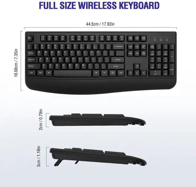 Alt view image 13 of 14 - Wireless Keyboard, 2.4G Full-Sized Ergonomic Wireless Computer Keyboard with Wrist Rest for Windows, Mac OS Laptop/PC/Desktop/Notebook(Black)