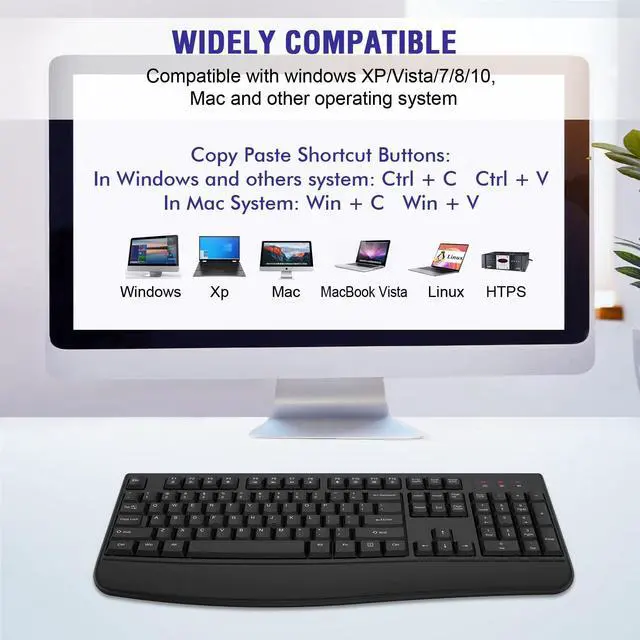 Alt view image 14 of 14 - Wireless Keyboard, 2.4G Full-Sized Ergonomic Wireless Computer Keyboard with Wrist Rest for Windows, Mac OS Laptop/PC/Desktop/Notebook(Black)