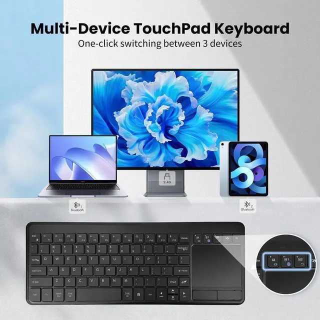Alt view image 8 of 12 - Wireless Bluetooth Touchpad Keyboard with 3-Device(1*USB,2*BT) Portable Computer Keyboard for Laptop,Tablet,Mac,Windows,Android,Chrome OS