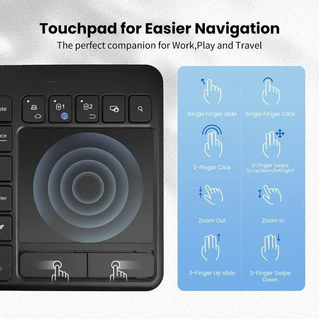 Alt view image 10 of 12 - Wireless Bluetooth Touchpad Keyboard with 3-Device(1*USB,2*BT) Portable Computer Keyboard for Laptop,Tablet,Mac,Windows,Android,Chrome OS