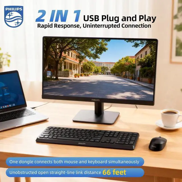 Alt view image 9 of 14 - Quiet Wireless Keyboard and Mouse Combo, Silent Keyboard and Mouse Wireless Combo for Laptop PC Computer, Connects with Only One USB-A Dongle, No Bluetooth
