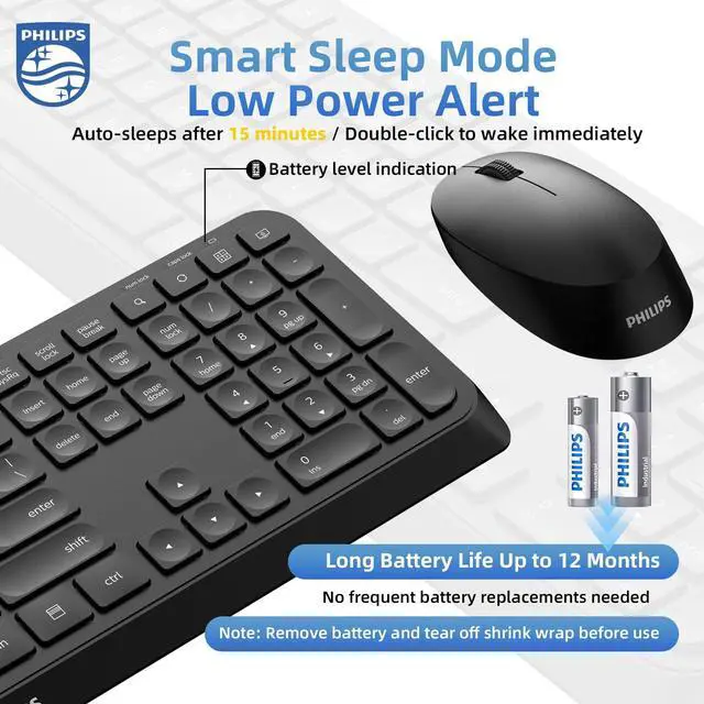 Alt view image 13 of 14 - Quiet Wireless Keyboard and Mouse Combo, Silent Keyboard and Mouse Wireless Combo for Laptop PC Computer, Connects with Only One USB-A Dongle, No Bluetooth