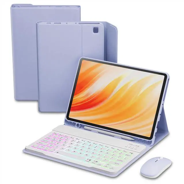 Alt view image 8 of 14 - Case Keyboard for Amazon Kindle Fire HD 10&10 Plus 11/13th Gen 10.1 inch 2021&2023, Detachable Wireless Backlit Keyboard with Mouse, Lightweight Stand Cover with Pen Holder (Light Purple)