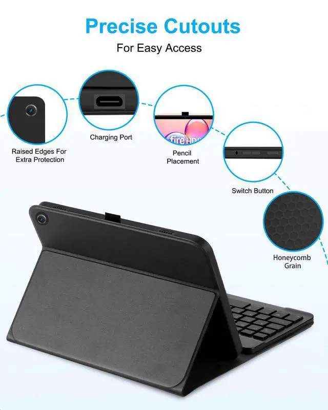 Alt view image 10 of 14 - Case with Keyboard Mouse for Amazon Kindle Fire HD 8&8 Plus (2020&2022) 8 inch,7 Color Rainbow Backlit Detachable Keyboard Magnetic Case for HD 8 10th/12th Gen-Black