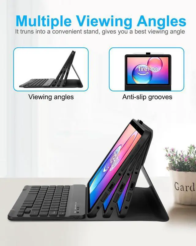 Alt view image 11 of 14 - Case with Keyboard Mouse for Amazon Kindle Fire HD 8&8 Plus (2020&2022) 8 inch,7 Color Rainbow Backlit Detachable Keyboard Magnetic Case for HD 8 10th/12th Gen-Black