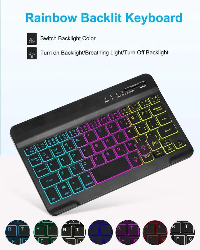 Alt view image 12 of 14 - Case with Keyboard Mouse for Amazon Kindle Fire HD 8&8 Plus (2020&2022) 8 inch,7 Color Rainbow Backlit Detachable Keyboard Magnetic Case for HD 8 10th/12th Gen-Black