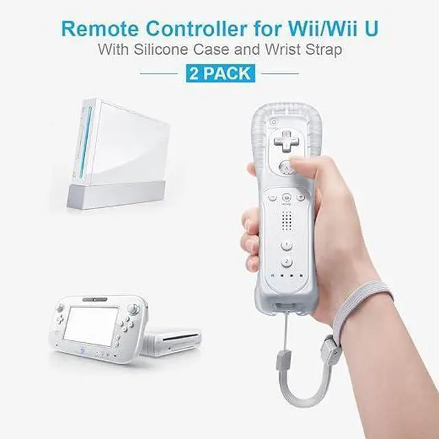 Alt view image 10 of 14 - MOOGOLE 2 Pack Remote Controller for Nintendo Wii/Wii U, with Silicone Case and Wrist Strap