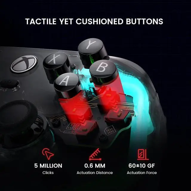 Alt view image 11 of 14 - Kaleid Wired Controller for Xbox Series X|S, Xbox One,Windows 10/11 & Steam, Plug and Play Gaming Gamepad, Transparent Video Game Controller with Hall Effect Joysticks/Hall Trigger