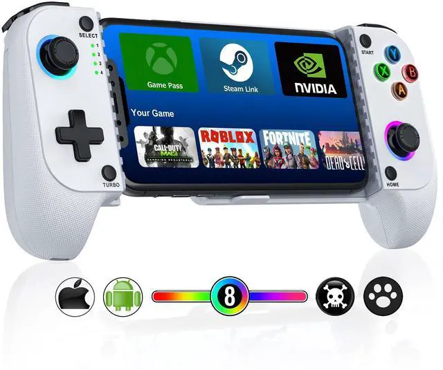 Alt view image 8 of 14 - MC1 Phone Controller for iPhone/Android Support Phone Case, Hall Effect Joysticks, Wireless Mobile Gaming Controller with 8-Color RGB Lighting, Turbo, Triggers, KeyLinker App
